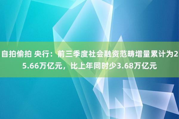 自拍偷拍 央行：前三季度社会融资范畴增量累计为25.66万亿元，比上年同时少3.68万亿元