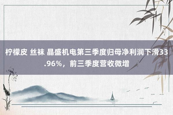 柠檬皮 丝袜 晶盛机电第三季度归母净利润下滑33.96%，前三季度营收微增