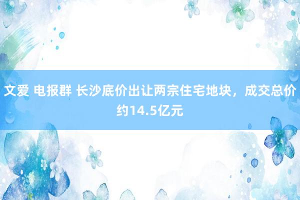 文爱 电报群 长沙底价出让两宗住宅地块，成交总价约14.5亿元