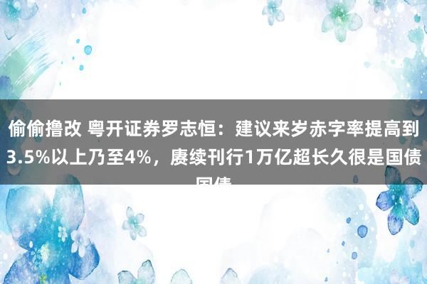 偷偷撸改 粤开证券罗志恒：建议来岁赤字率提高到3.5%以上乃至4%，赓续刊行1万亿超长久很是国债