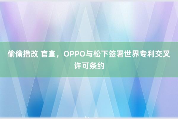 偷偷撸改 官宣，OPPO与松下签署世界专利交叉许可条约